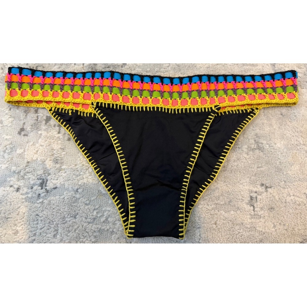 Beach Bunny Bronze Black Neon Crochet Ruched Scrunch Butt Bikini Bottoms Large